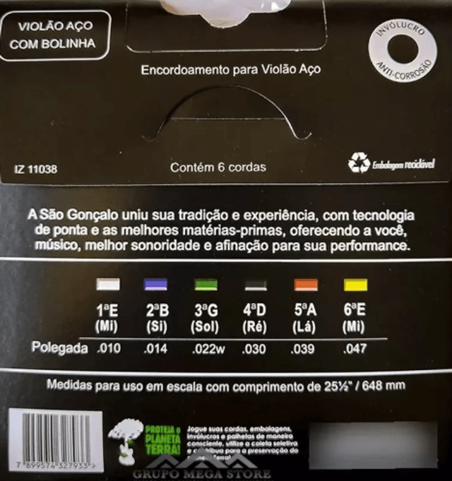 A -  Jogo De Cordas Encordoamento P/ Violão Aço C/ Bolinha 010
