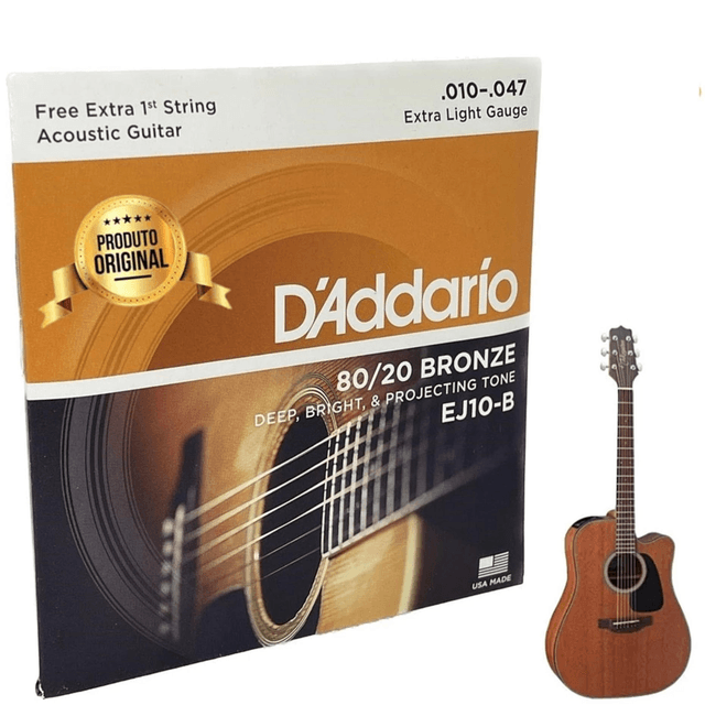 AA - Encordoamento 010 em Aço Daddario Original Para Violão EJ 10-B
